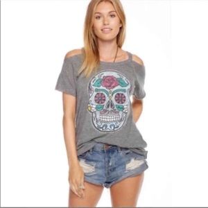 Chaser Sugar Skull Cold Shoulder Tee